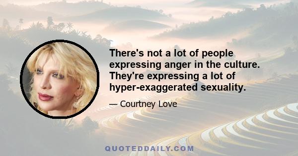 There's not a lot of people expressing anger in the culture. They're expressing a lot of hyper-exaggerated sexuality.