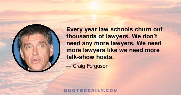 Every year law schools churn out thousands of lawyers. We don't need any more lawyers. We need more lawyers like we need more talk-show hosts.