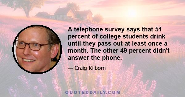 A telephone survey says that 51 percent of college students drink until they pass out at least once a month. The other 49 percent didn't answer the phone.