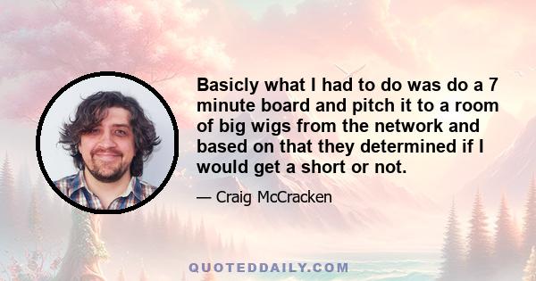 Basicly what I had to do was do a 7 minute board and pitch it to a room of big wigs from the network and based on that they determined if I would get a short or not.