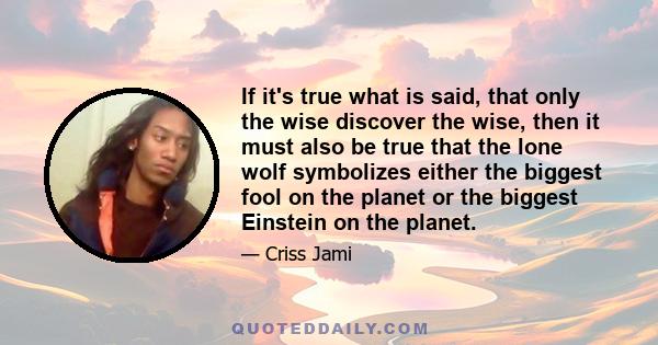 If it's true what is said, that only the wise discover the wise, then it must also be true that the lone wolf symbolizes either the biggest fool on the planet or the biggest Einstein on the planet.