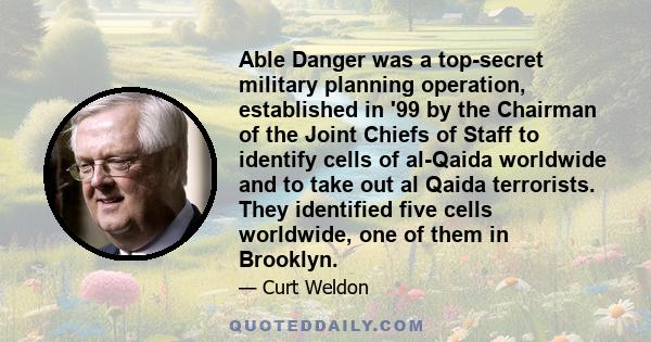 Able Danger was a top-secret military planning operation, established in '99 by the Chairman of the Joint Chiefs of Staff to identify cells of al-Qaida worldwide and to take out al Qaida terrorists. They identified five 