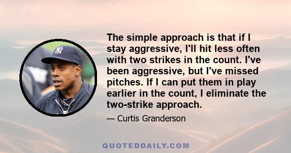 The simple approach is that if I stay aggressive, I'll hit less often with two strikes in the count. I've been aggressive, but I've missed pitches. If I can put them in play earlier in the count, I eliminate the