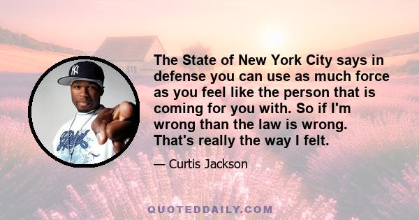 The State of New York City says in defense you can use as much force as you feel like the person that is coming for you with. So if I'm wrong than the law is wrong. That's really the way I felt.