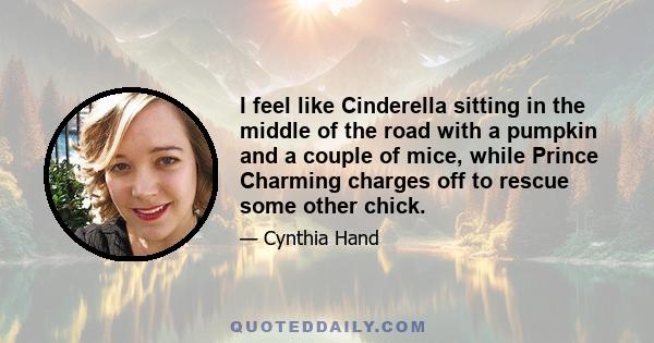 I feel like Cinderella sitting in the middle of the road with a pumpkin and a couple of mice, while Prince Charming charges off to rescue some other chick.