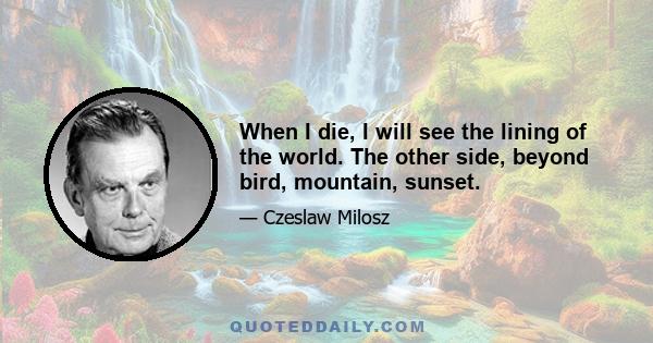 When I die, I will see the lining of the world. The other side, beyond bird, mountain, sunset.