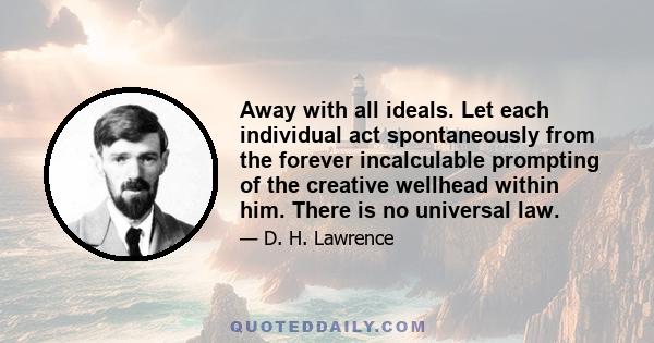 Away with all ideals. Let each individual act spontaneously from the forever incalculable prompting of the creative wellhead within him. There is no universal law.