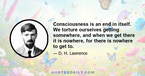 Consciousness is an end in itself. We torture ourselves getting somewhere, and when we get there it is nowhere, for there is nowhere to get to.