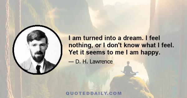 I am turned into a dream. I feel nothing, or I don't know what I feel. Yet it seems to me I am happy.