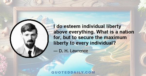 I do esteem individual liberty above everything. What is a nation for, but to secure the maximum liberty to every individual?