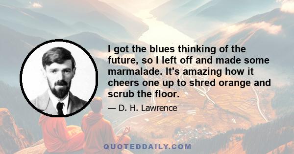 I got the blues thinking of the future, so I left off and made some marmalade. It's amazing how it cheers one up to shred orange and scrub the floor.