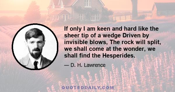 If only I am keen and hard like the sheer tip of a wedge Driven by invisible blows, The rock will split, we shall come at the wonder, we shall find the Hesperides.