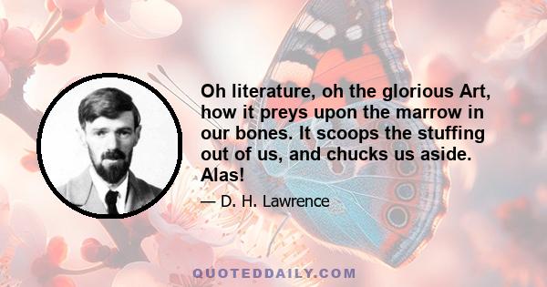 Oh literature, oh the glorious Art, how it preys upon the marrow in our bones. It scoops the stuffing out of us, and chucks us aside. Alas!