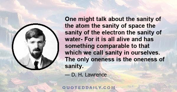 One might talk about the sanity of the atom the sanity of space the sanity of the electron the sanity of water- For it is all alive and has something comparable to that which we call sanity in ourselves. The only