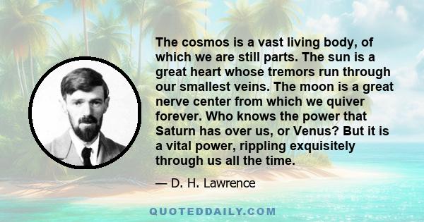 The cosmos is a vast living body, of which we are still parts. The sun is a great heart whose tremors run through our smallest veins. The moon is a great nerve center from which we quiver forever. Who knows the power