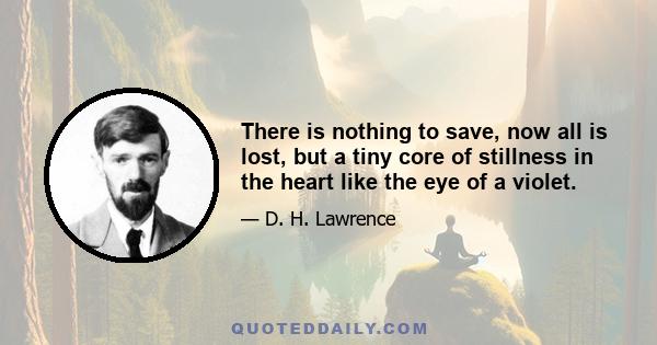 There is nothing to save, now all is lost, but a tiny core of stillness in the heart like the eye of a violet.