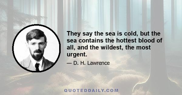 They say the sea is cold, but the sea contains the hottest blood of all, and the wildest, the most urgent.