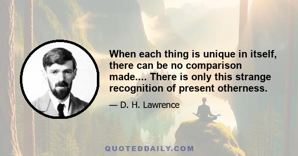 When each thing is unique in itself, there can be no comparison made.... There is only this strange recognition of present otherness.