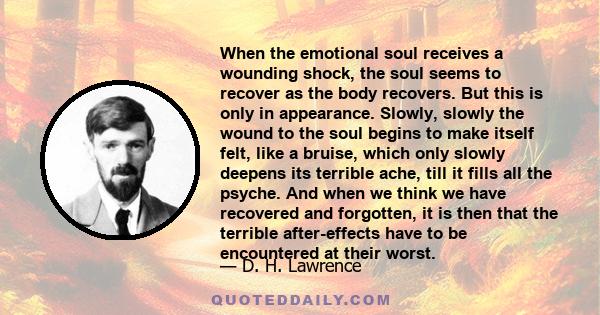 When the emotional soul receives a wounding shock, the soul seems to recover as the body recovers. But this is only in appearance. Slowly, slowly the wound to the soul begins to make itself felt, like a bruise, which