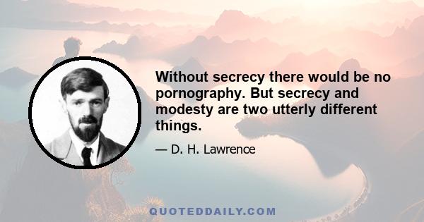 Without secrecy there would be no pornography. But secrecy and modesty are two utterly different things.