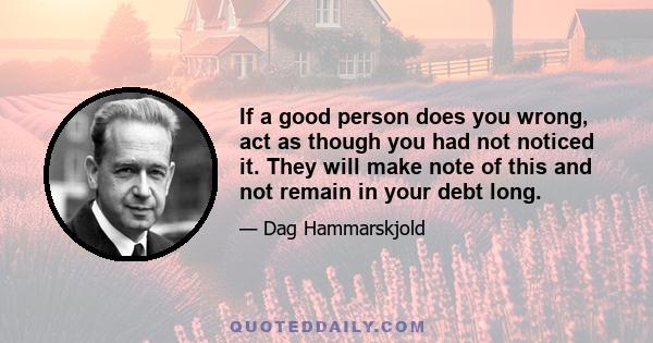 If a good person does you wrong, act as though you had not noticed it. They will make note of this and not remain in your debt long.