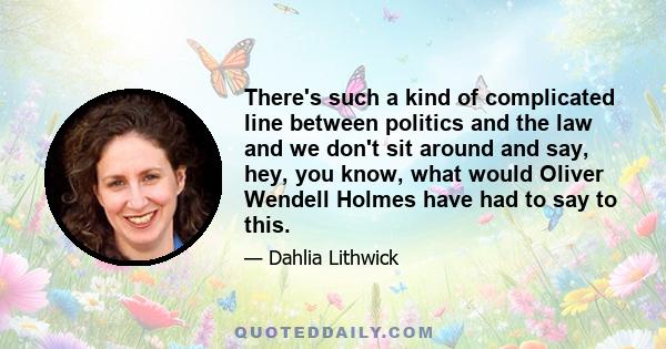 There's such a kind of complicated line between politics and the law and we don't sit around and say, hey, you know, what would Oliver Wendell Holmes have had to say to this.