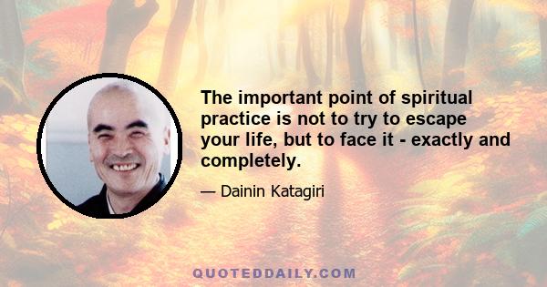 The important point of spiritual practice is not to try to escape your life, but to face it - exactly and completely.