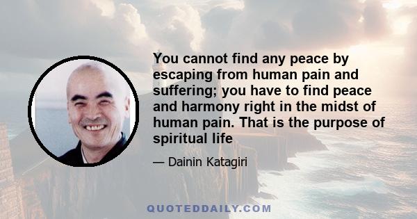 You cannot find any peace by escaping from human pain and suffering; you have to find peace and harmony right in the midst of human pain. That is the purpose of spiritual life