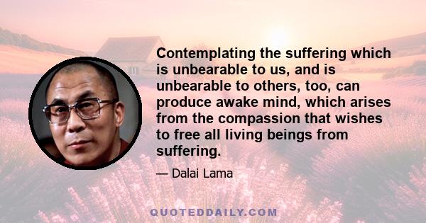 Contemplating the suffering which is unbearable to us, and is unbearable to others, too, can produce awake mind, which arises from the compassion that wishes to free all living beings from suffering.