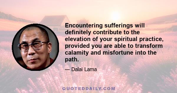 Encountering sufferings will definitely contribute to the elevation of your spiritual practice, provided you are able to transform calamity and misfortune into the path.