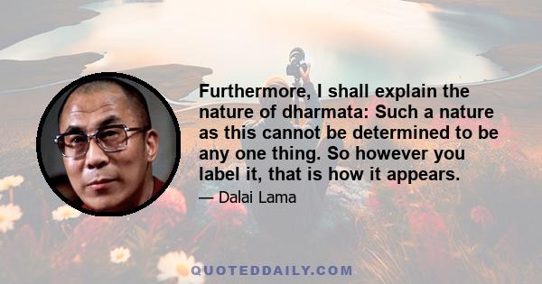 Furthermore, I shall explain the nature of dharmata: Such a nature as this cannot be determined to be any one thing. So however you label it, that is how it appears.