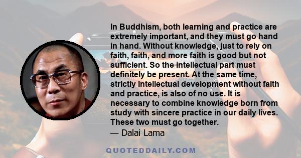 In Buddhism, both learning and practice are extremely important, and they must go hand in hand. Without knowledge, just to rely on faith, faith, and more faith is good but not sufficient. So the intellectual part must