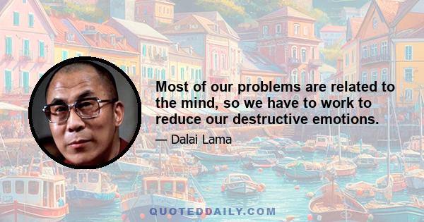 Most of our problems are related to the mind, so we have to work to reduce our destructive emotions.