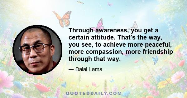 Through awareness, you get a certain attitude. That's the way, you see, to achieve more peaceful, more compassion, more friendship through that way.