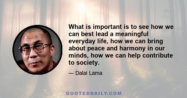 What is important is to see how we can best lead a meaningful everyday life, how we can bring about peace and harmony in our minds, how we can help contribute to society.