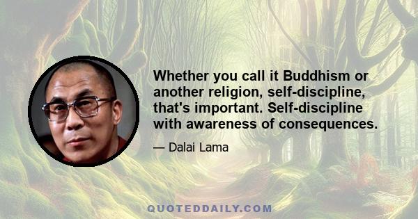 Whether you call it Buddhism or another religion, self-discipline, that's important. Self-discipline with awareness of consequences.