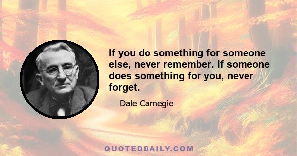 If you do something for someone else, never remember. If someone does something for you, never forget.