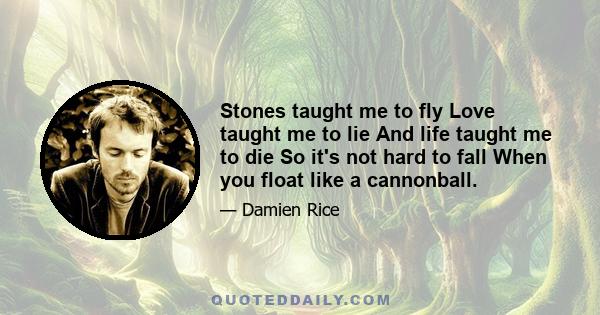 Stones taught me to fly Love taught me to lie And life taught me to die So it's not hard to fall When you float like a cannonball.