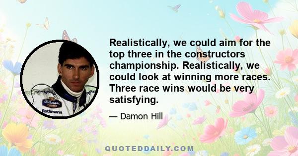 Realistically, we could aim for the top three in the constructors championship. Realistically, we could look at winning more races. Three race wins would be very satisfying.