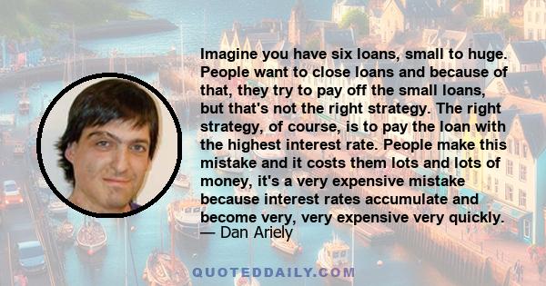 Imagine you have six loans, small to huge. People want to close loans and because of that, they try to pay off the small loans, but that's not the right strategy. The right strategy, of course, is to pay the loan with