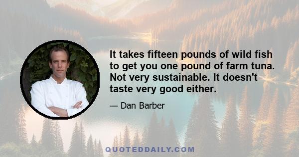 It takes fifteen pounds of wild fish to get you one pound of farm tuna. Not very sustainable. It doesn't taste very good either.