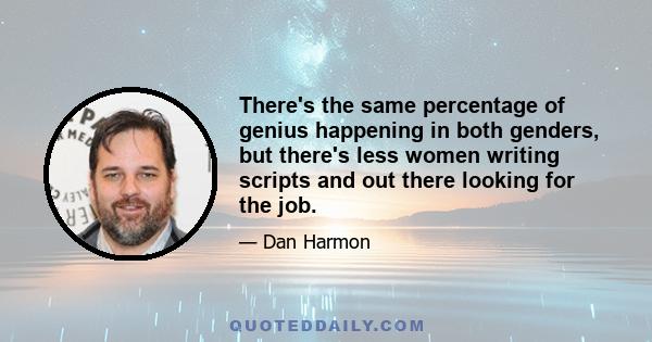 There's the same percentage of genius happening in both genders, but there's less women writing scripts and out there looking for the job.