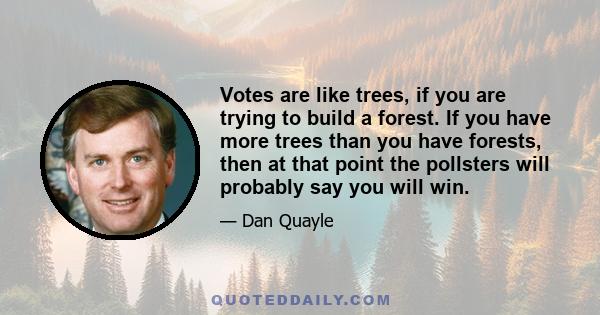 Votes are like trees, if you are trying to build a forest. If you have more trees than you have forests, then at that point the pollsters will probably say you will win.