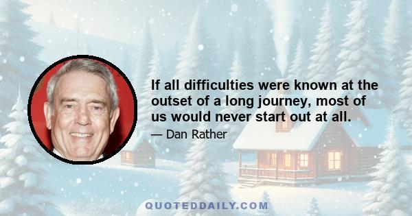 If all difficulties were known at the outset of a long journey, most of us would never start out at all.