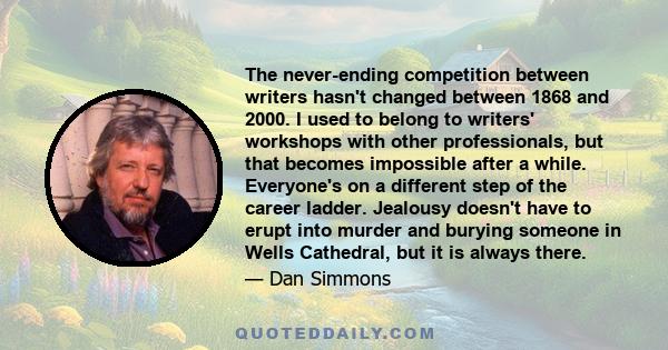 The never-ending competition between writers hasn't changed between 1868 and 2000. I used to belong to writers' workshops with other professionals, but that becomes impossible after a while. Everyone's on a different