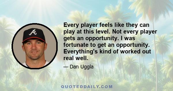 Every player feels like they can play at this level. Not every player gets an opportunity. I was fortunate to get an opportunity. Everything's kind of worked out real well.