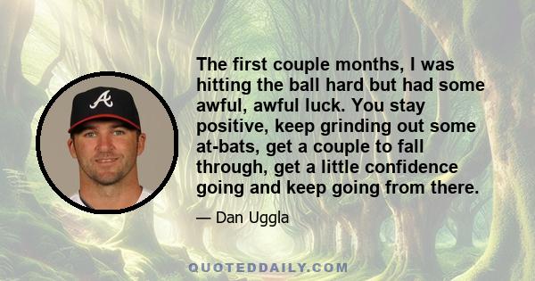 The first couple months, I was hitting the ball hard but had some awful, awful luck. You stay positive, keep grinding out some at-bats, get a couple to fall through, get a little confidence going and keep going from