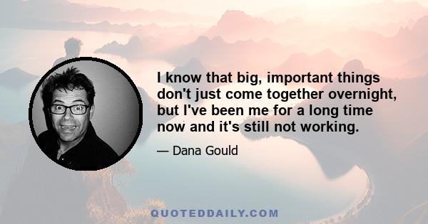 I know that big, important things don't just come together overnight, but I've been me for a long time now and it's still not working.