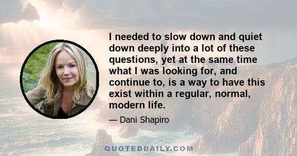 I needed to slow down and quiet down deeply into a lot of these questions, yet at the same time what I was looking for, and continue to, is a way to have this exist within a regular, normal, modern life.