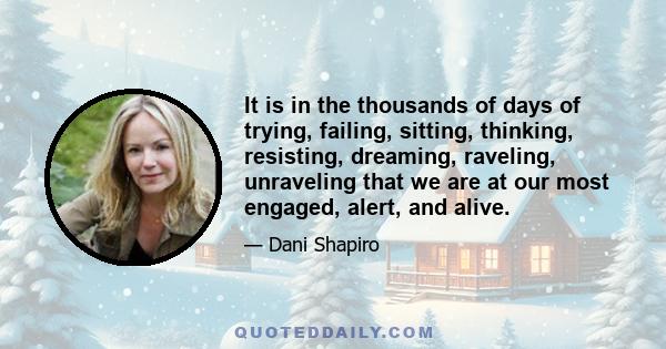 It is in the thousands of days of trying, failing, sitting, thinking, resisting, dreaming, raveling, unraveling that we are at our most engaged, alert, and alive.